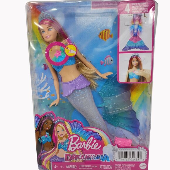 Barbie Dreamtopia Sparkle Lights Mermaid Doll Light-Up Tail Works Damaged Box - Picture 1 of 10